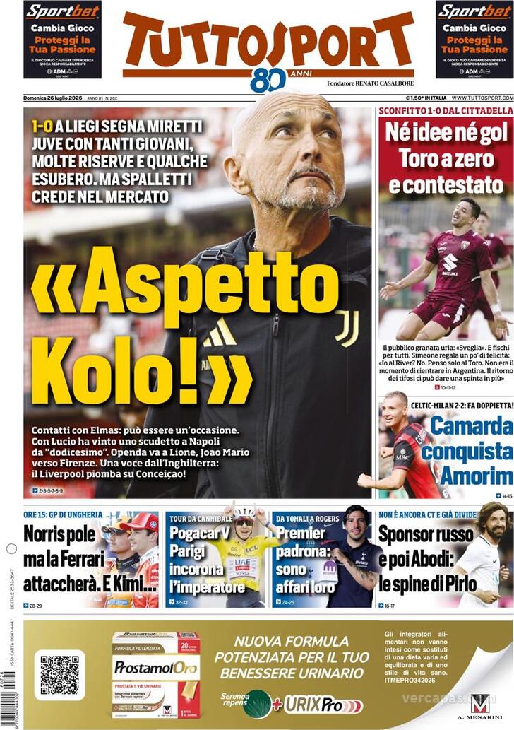 Capa Tuttosport - 2026-07-26