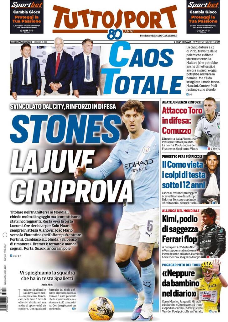 Capa Tuttosport - 2026-07-27