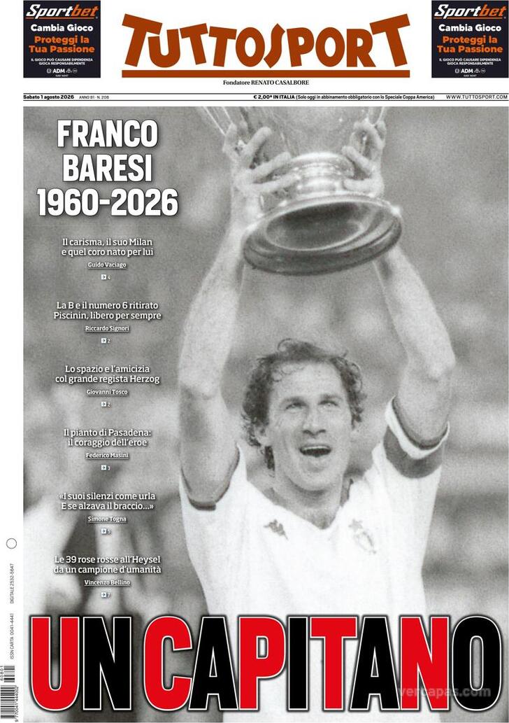 Capa Tuttosport - 2026-08-01