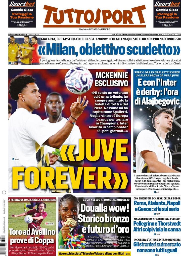 Capa Tuttosport - 2026-08-08