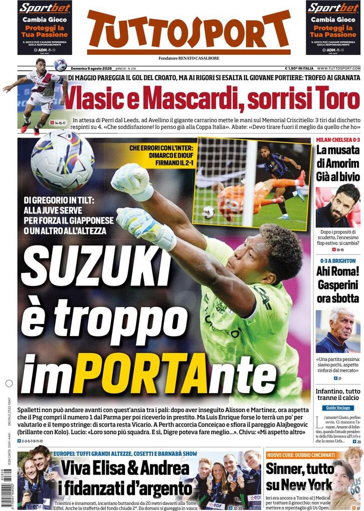 Capa Tuttosport - 2026-08-09