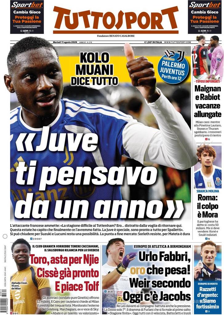 Capa Tuttosport - 2026-08-11