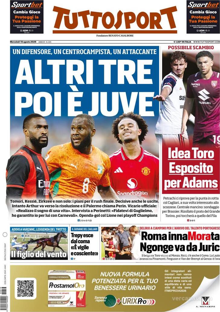 Capa Tuttosport - 2026-08-19