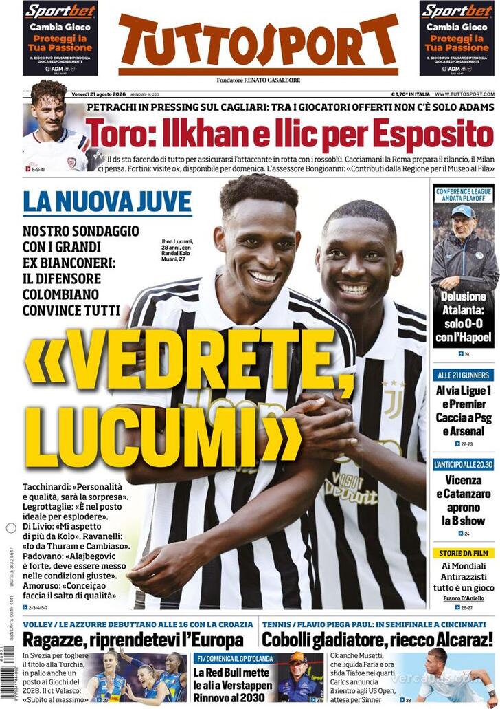 Capa Tuttosport - 2026-08-21