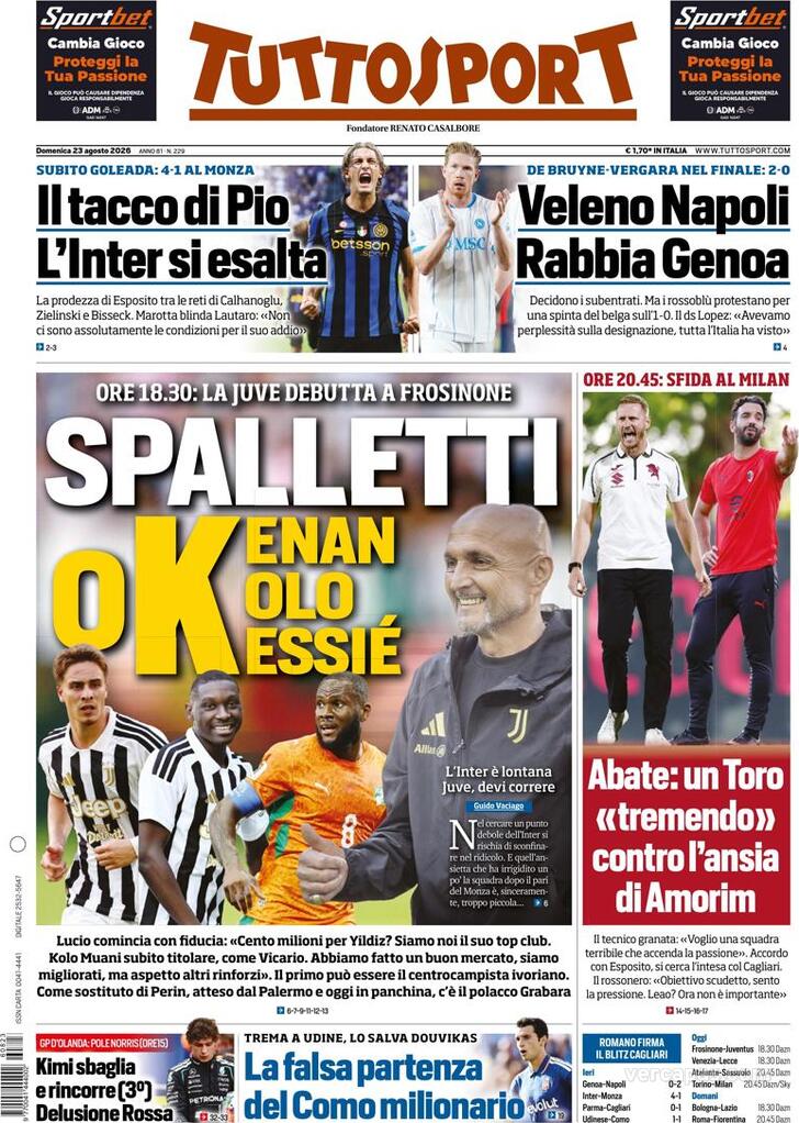Capa Tuttosport - 2026-08-23