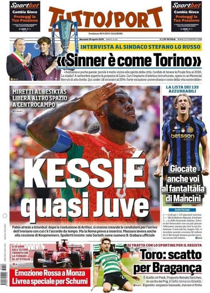 Capa Tuttosport - 2026-08-26