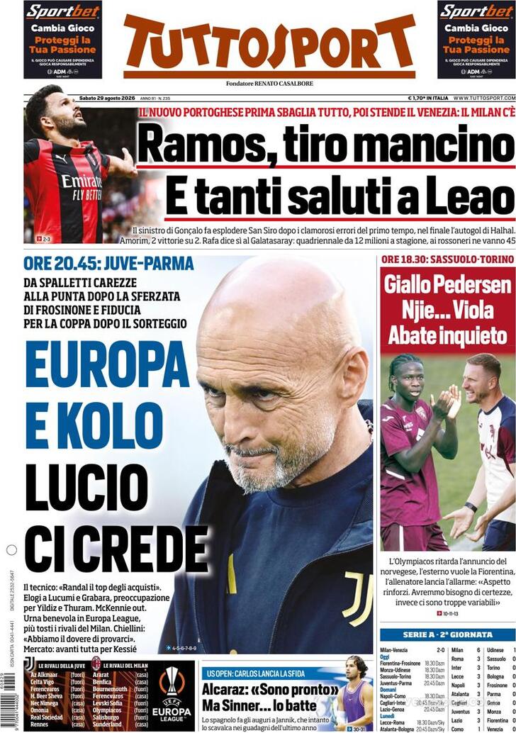 Capa Tuttosport - 2026-08-29