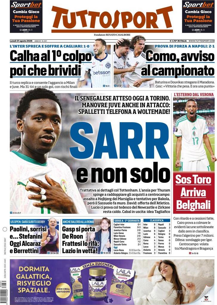 Capa Tuttosport - 2026-08-31