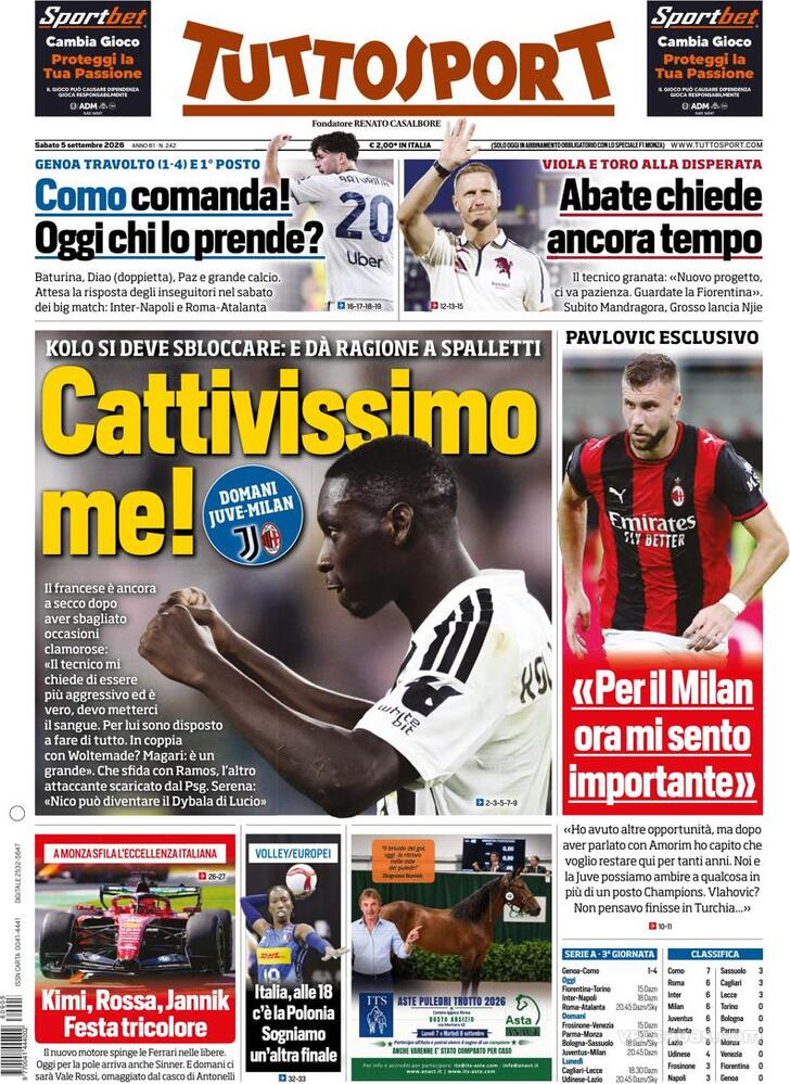 Capa Tuttosport - 2026-09-05