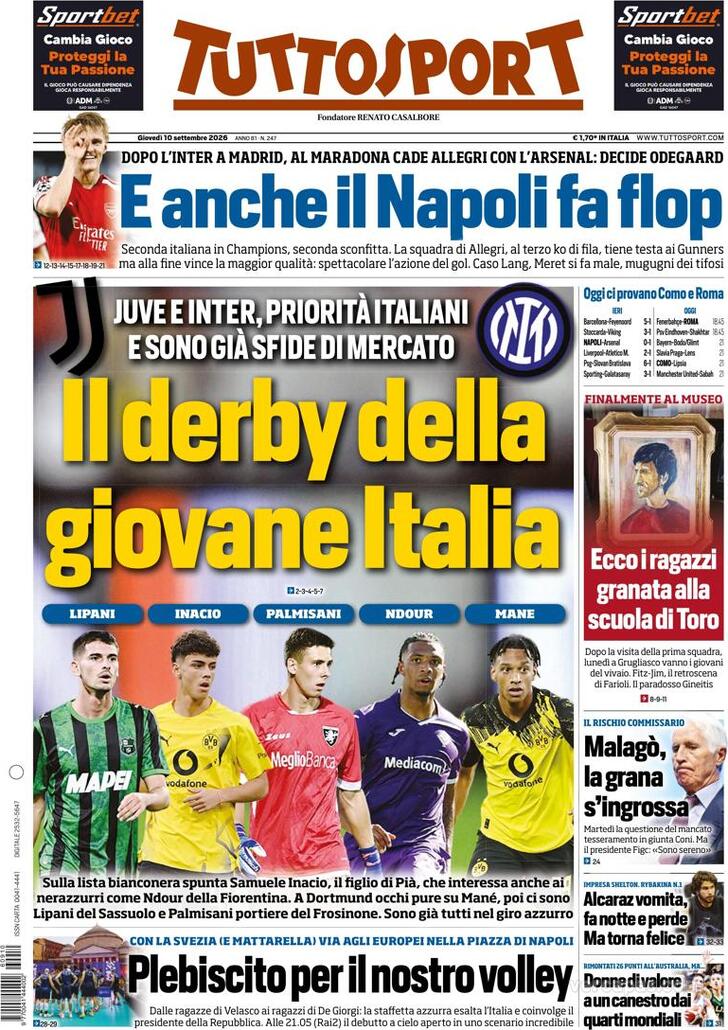 Capa Tuttosport - 2026-09-10