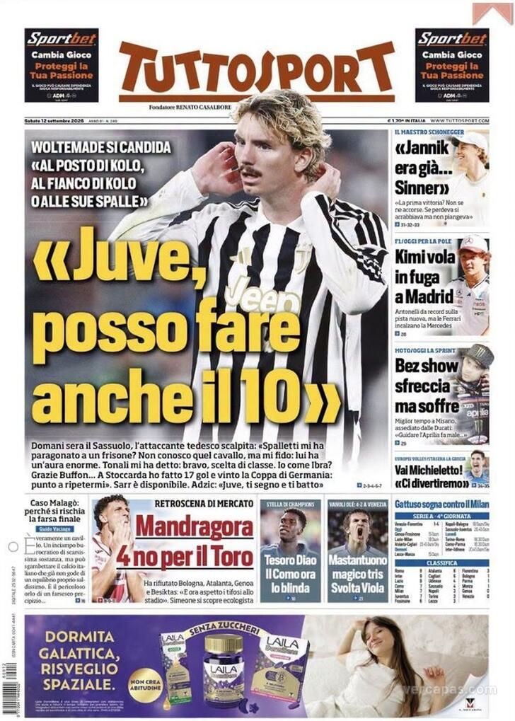 Capa Tuttosport - 2026-09-12