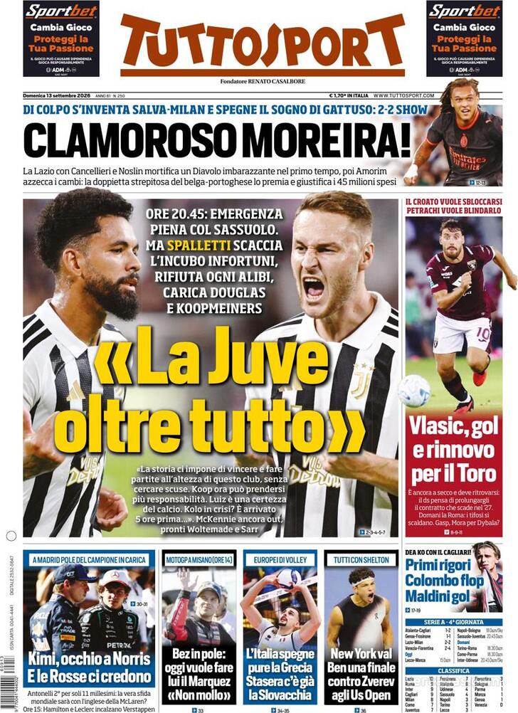 Capa Tuttosport - 2026-09-13
