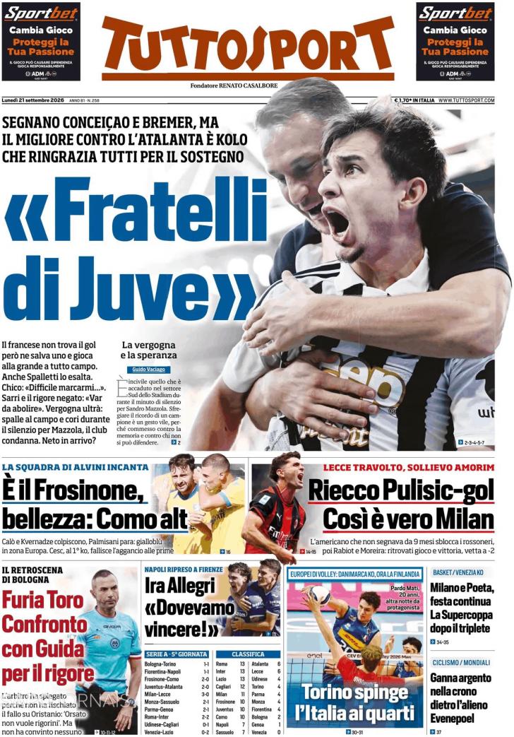 Capa Tuttosport - 2026-09-21