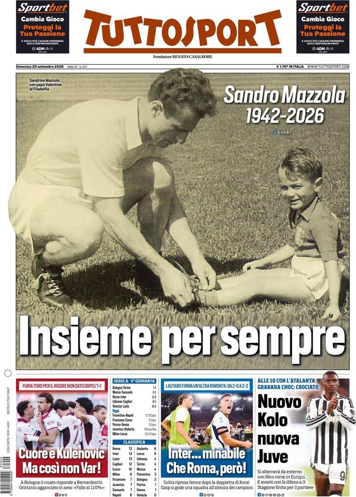 Capa Tuttosport - 2026-09-22