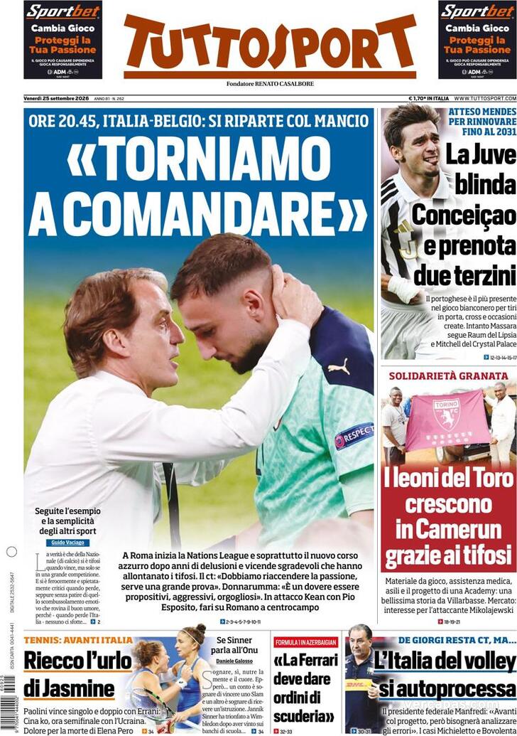 Capa Tuttosport - 2026-09-25