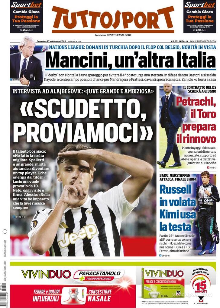 Capa Tuttosport - 2026-09-27