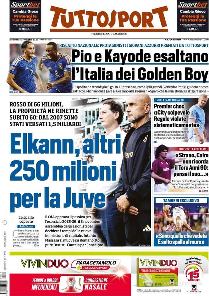 Capa Tuttosport - 2026-09-30