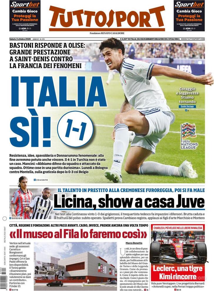 Capa Tuttosport - 2026-10-03