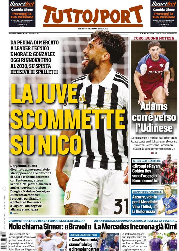 Capa Tuttosport - 2026-10-09