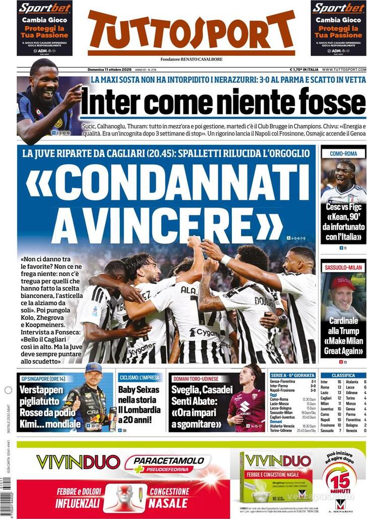 Capa Tuttosport - 2026-10-11