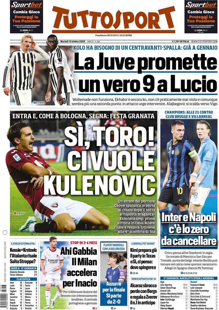 Capa Tuttosport - 2026-10-13