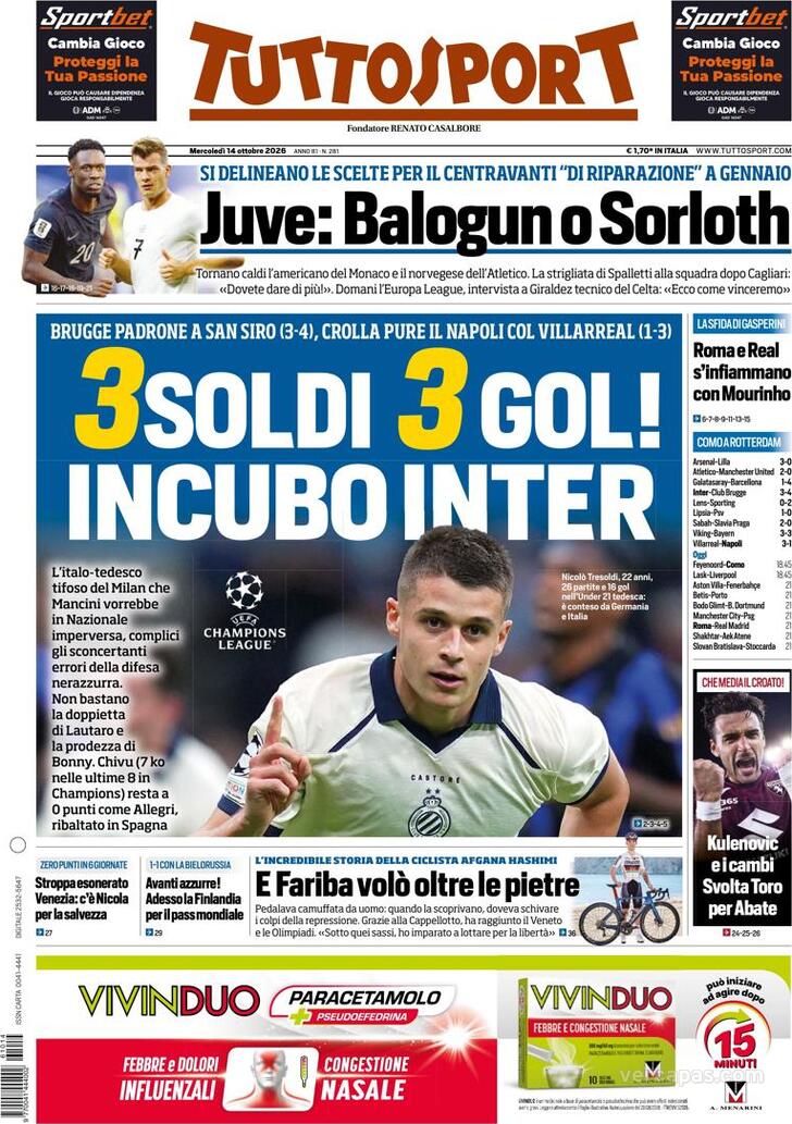 Capa Tuttosport - 2026-10-14