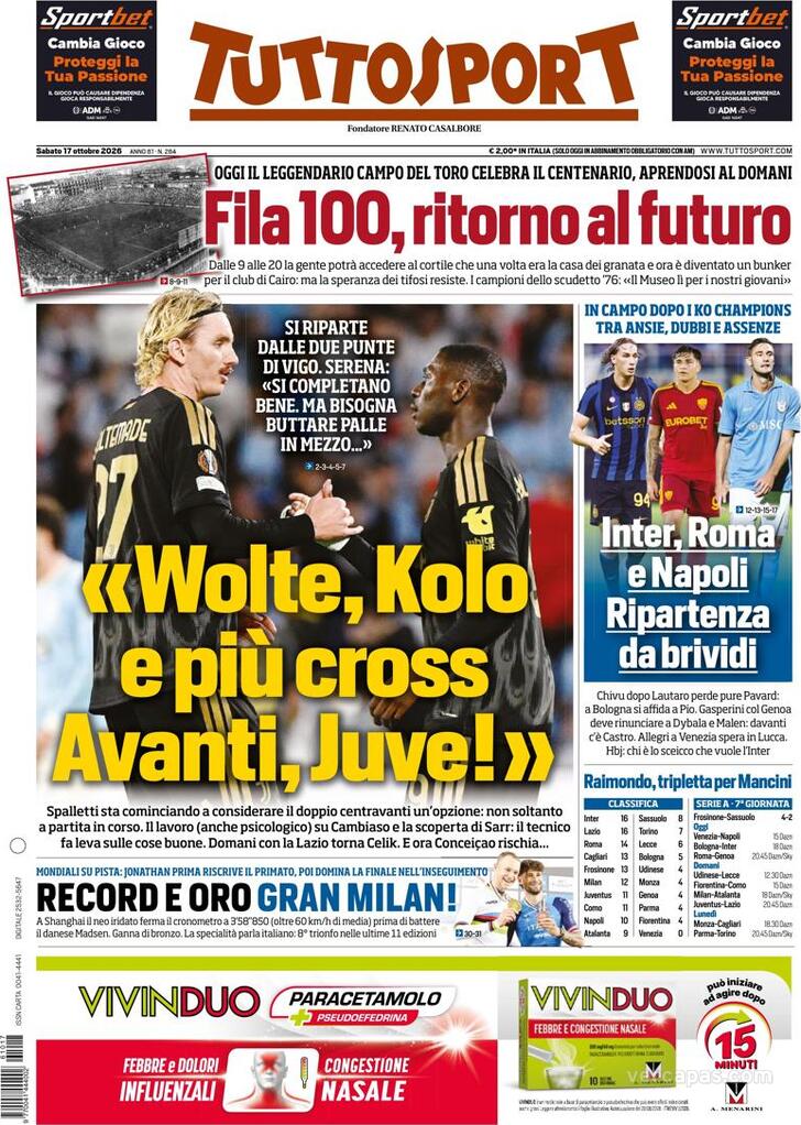 Capa Tuttosport - 2026-10-17