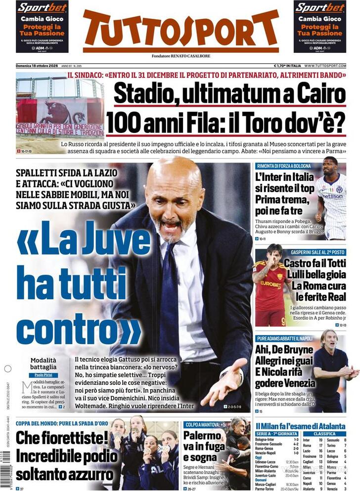 Capa Tuttosport - 2026-10-18