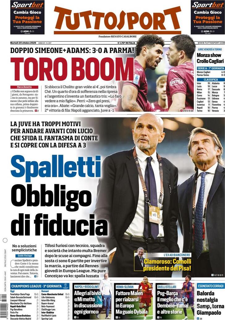 Capa Tuttosport - 2026-10-20