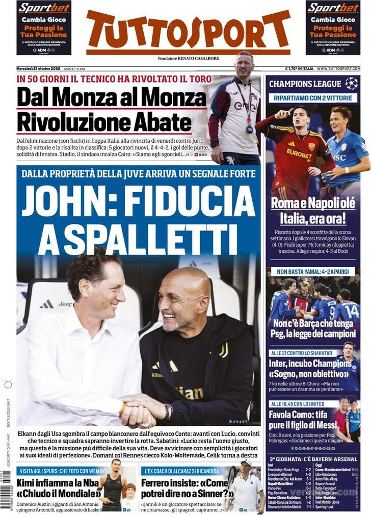 Capa Tuttosport - 2026-10-21